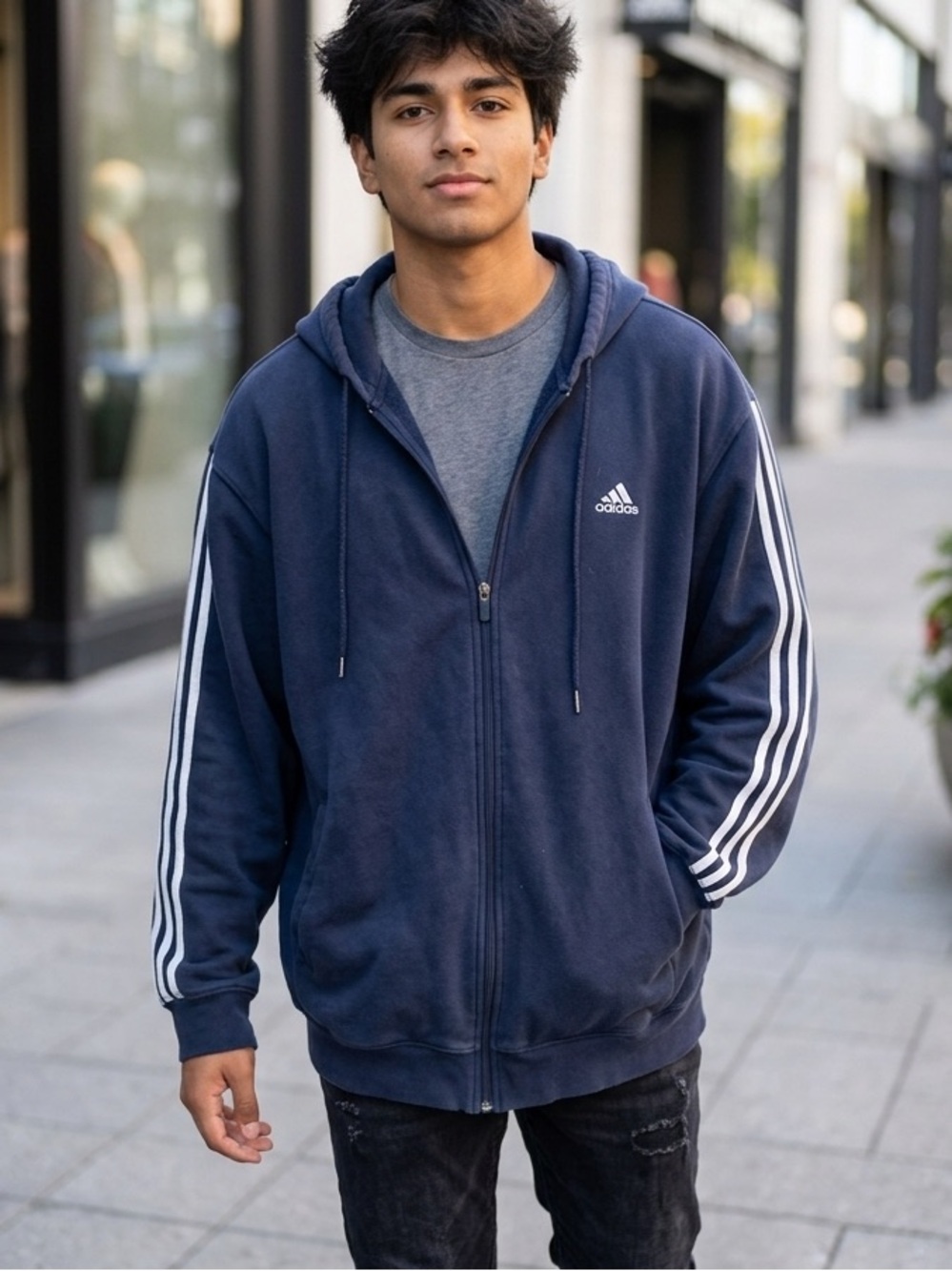 Adidas Essentials Navy Blue Full Zip Track Hoodie Sweatshirt XL